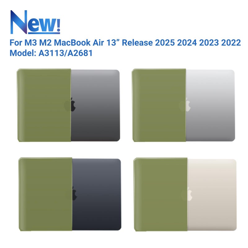 آي بينزر IBenzer متوافق مع حافظة 2025 2024 2023 2022 MacBook Air 13 بوصة M4 A3240 M3 A3113 M2 A2681 حافظة صلبة وغطاء لوحة مفاتيح وشاشة فيلم ونوع C لجهاز Mac Air 13.6 ماتشا جرين AT13-KK-MOGN+2TC - Image 4